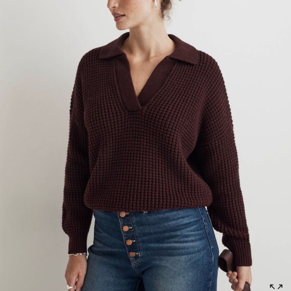 Madewell burgundy waffle knit Henley sweater